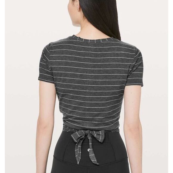 Lululemon Time To Restore Short Sleeve Short Serve Stripe Heathered Gray Tee 6 - Picture 6 of 8